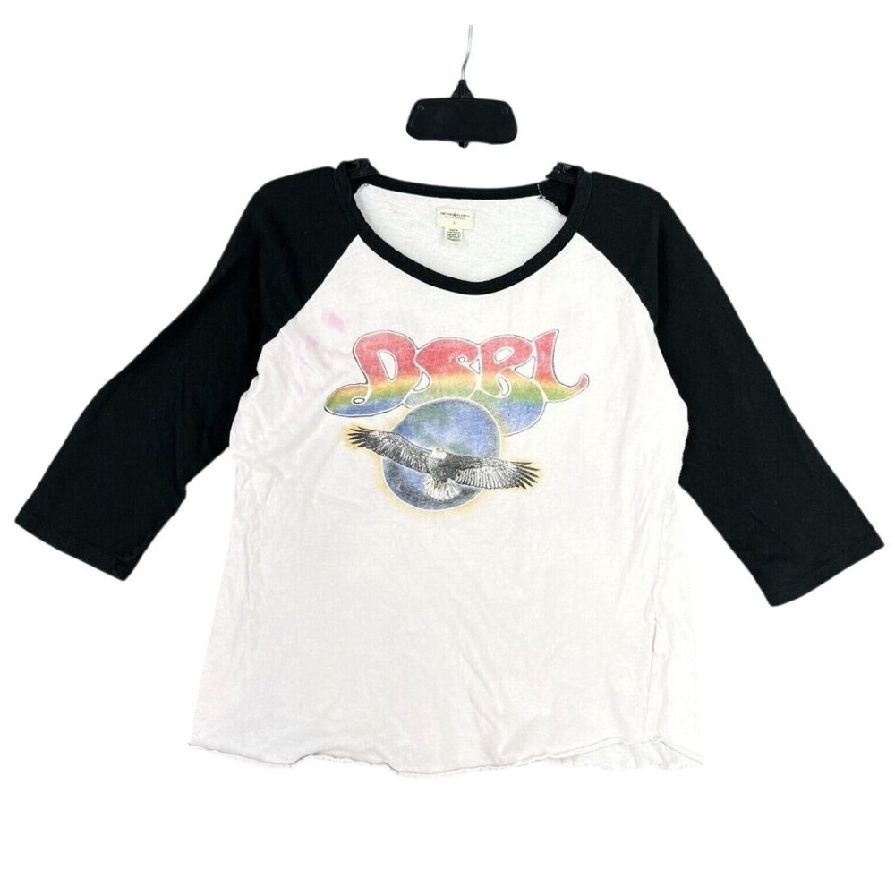 Denim & Supply Shirt Womens Large Black Raglan 3/4 Sleeve‎ Vintage Band Tee